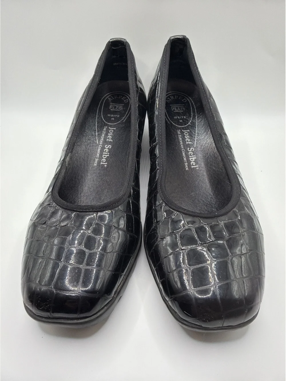 Josef Seibel Women's Black Croc-Embossed Leather Wedge Shoes Size 6.5